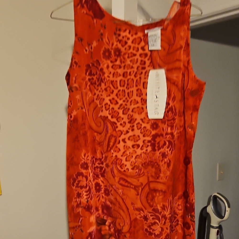 Vibrant Orange Floral Midi Dress